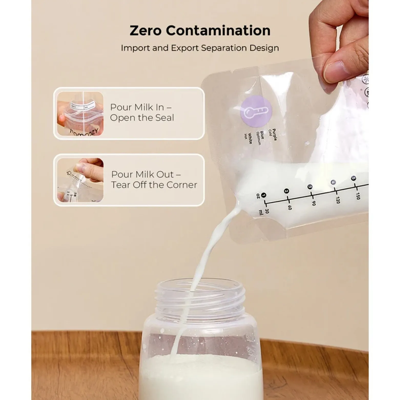 Momcozy TEMP-Sensing Breast Milk Storage Bags 180ml x120 (6.08flozx120)