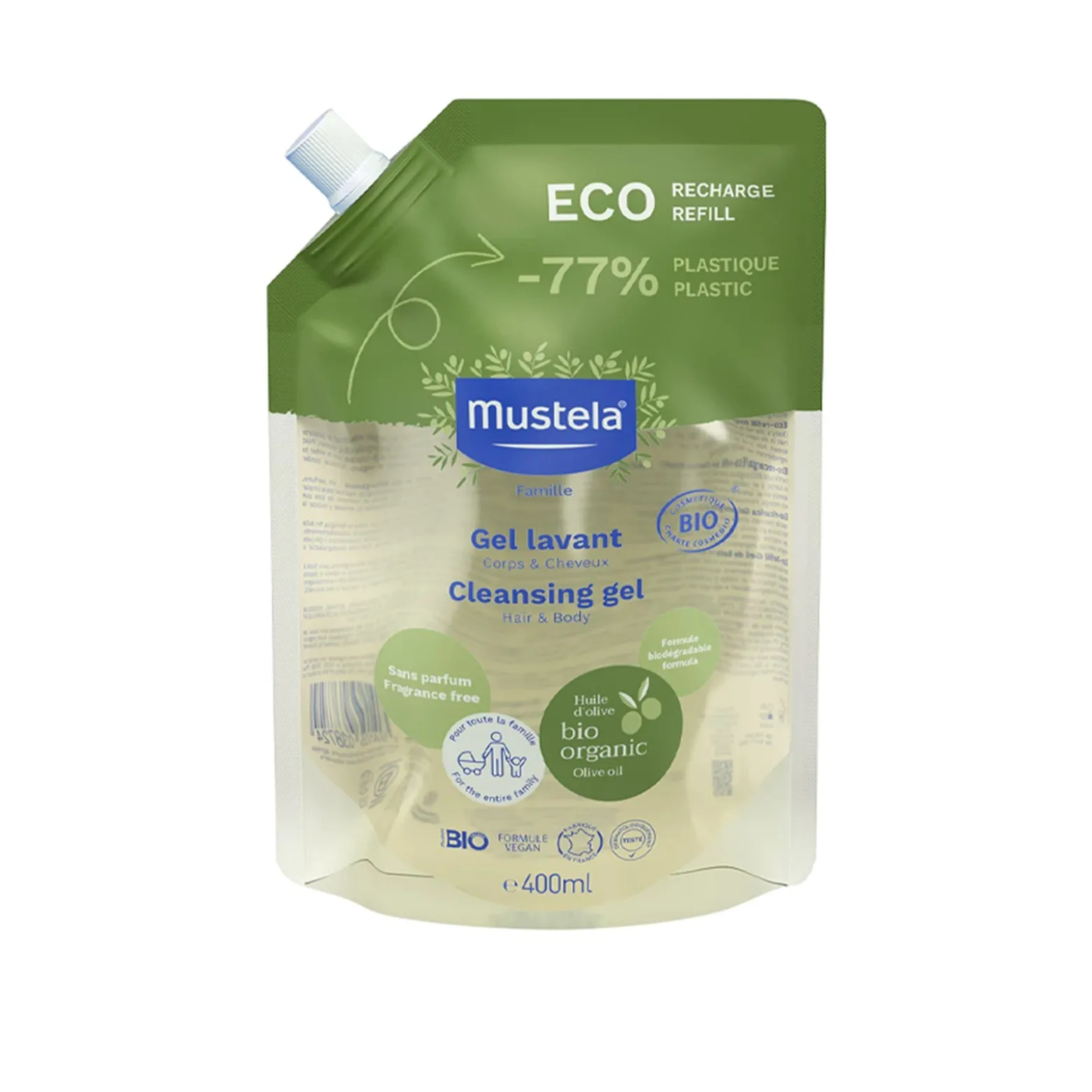 Mustela BIO Organic Cleansing Gel Fragrance-Free Eco Refill 400ml (13.53fl oz)