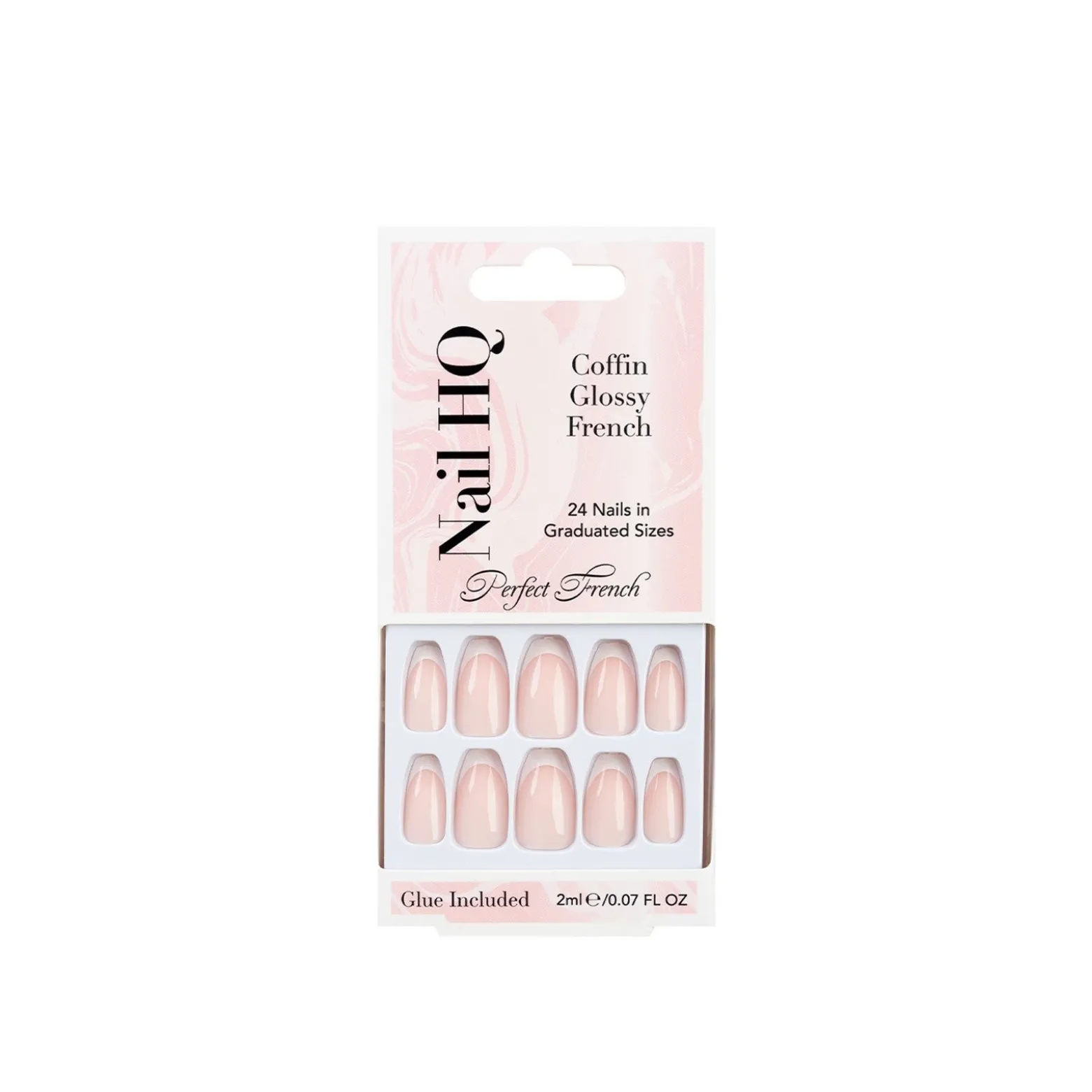 Nail HQ Coffin Glossy French Nails x24