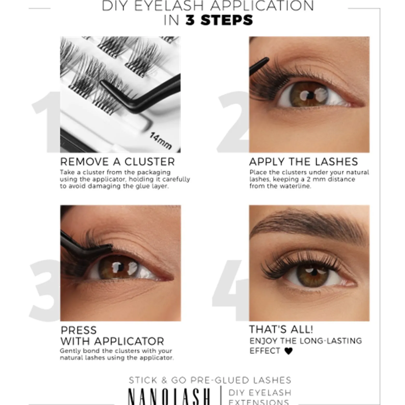 Nanolash DIY Eyelash Extensions Stick & Go Pre-Glued Lashes Innocent