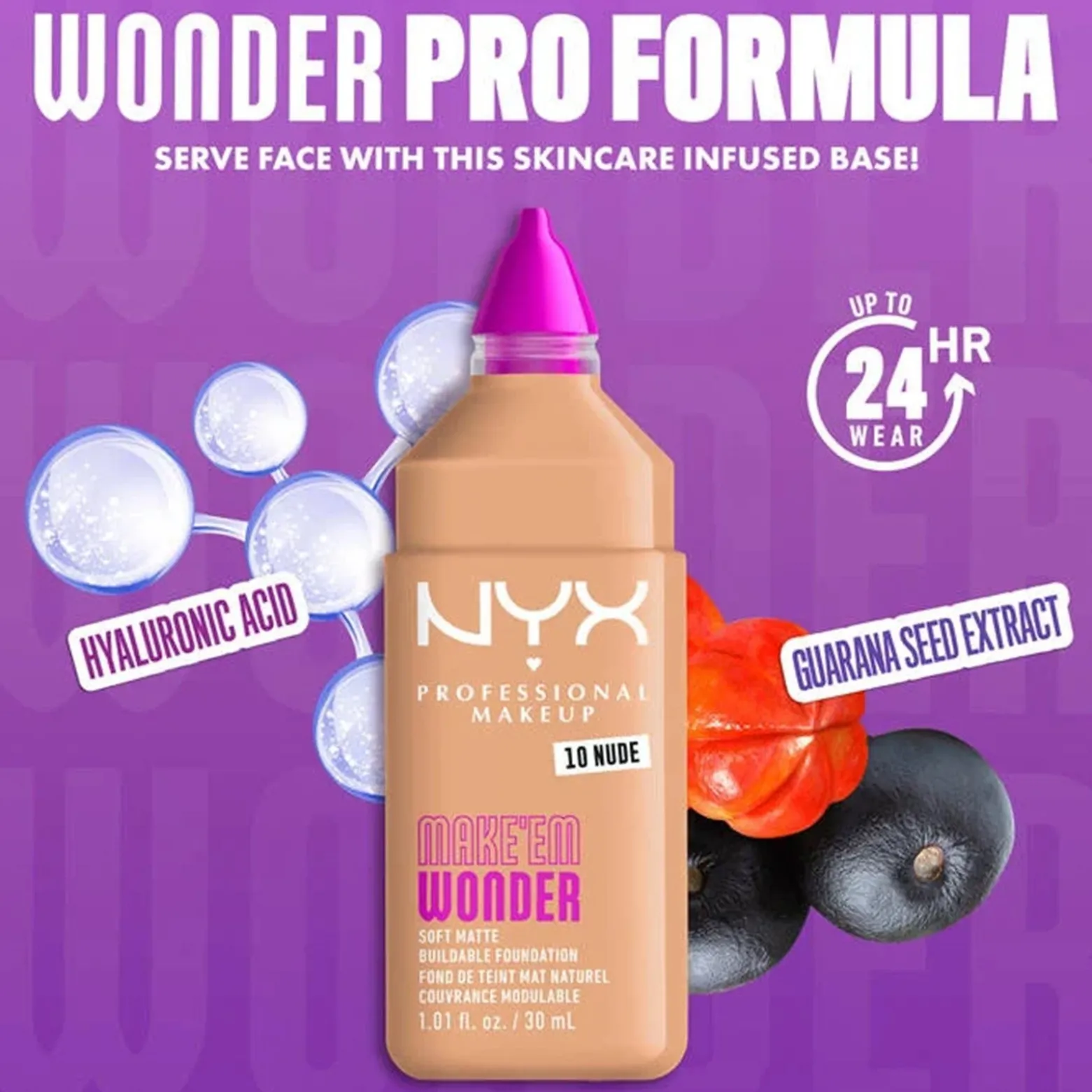NYX Pro Makeup Make'em Wonder Soft Matte Buildable Foundation 10 Nude 30ml (1.01floz)