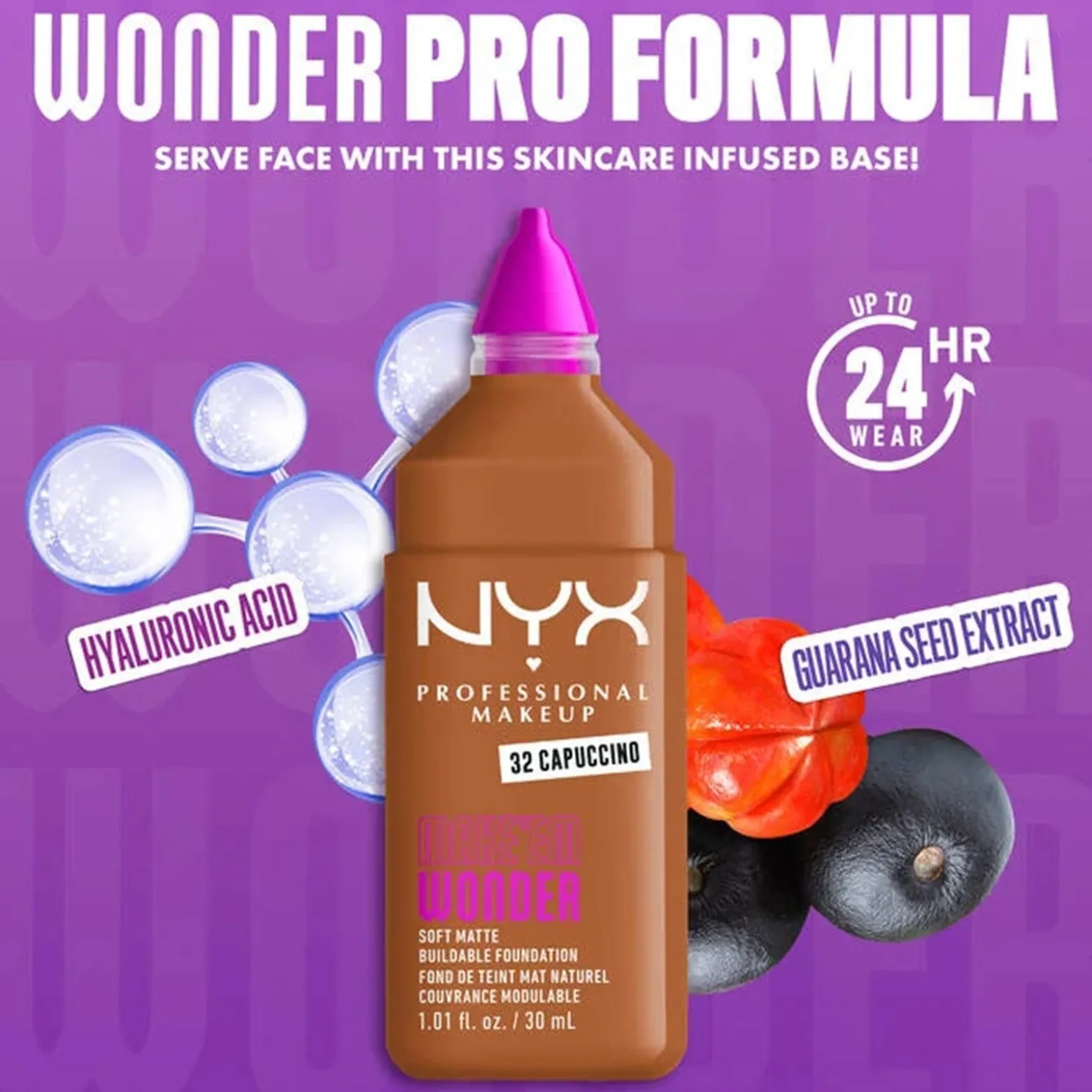 NYX Pro Makeup Make'em Wonder Soft Matte Buildable Foundation 32 Cappuccino 30ml (1.01floz)