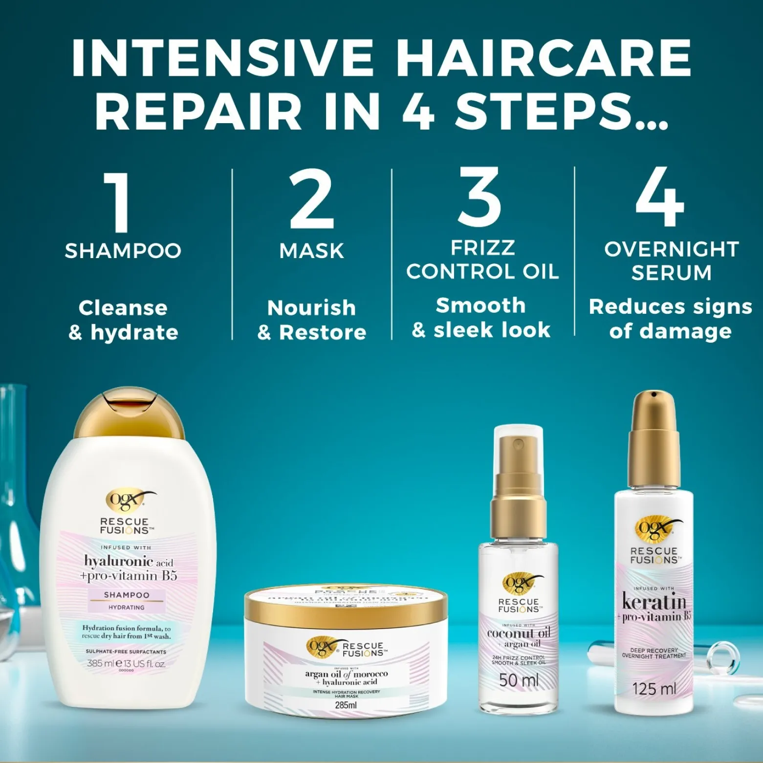 OGX Rescue Fusions Intense Hydration Argan Oil of Morocco + Hyaluronic Acid Hair Mask 285ml (9.6floz)