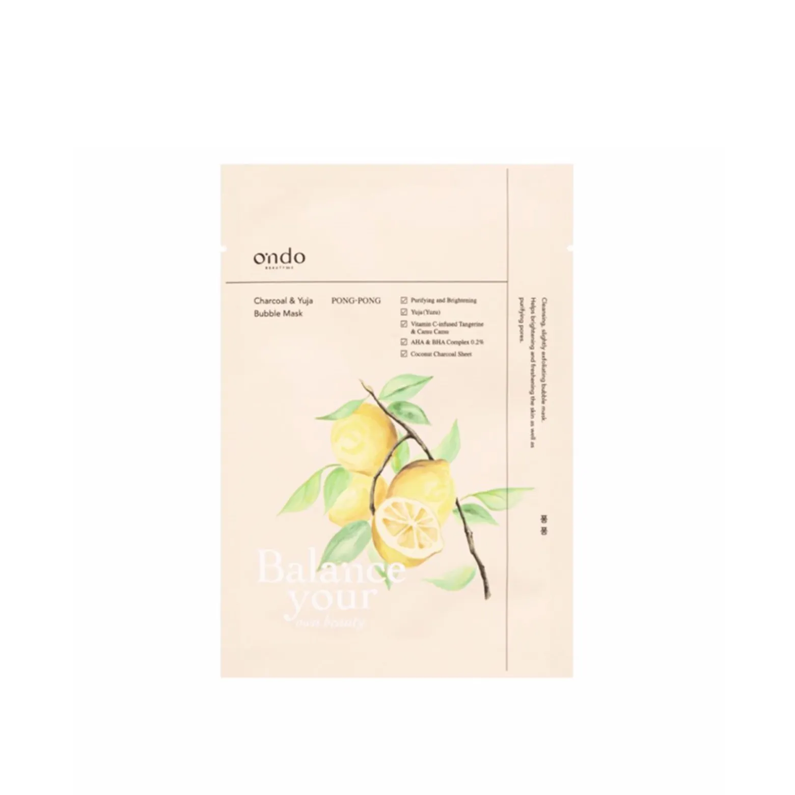 Ondo Beauty 36.5 Charcoal & Yuja Bubble Mask 25g (0.88 oz)