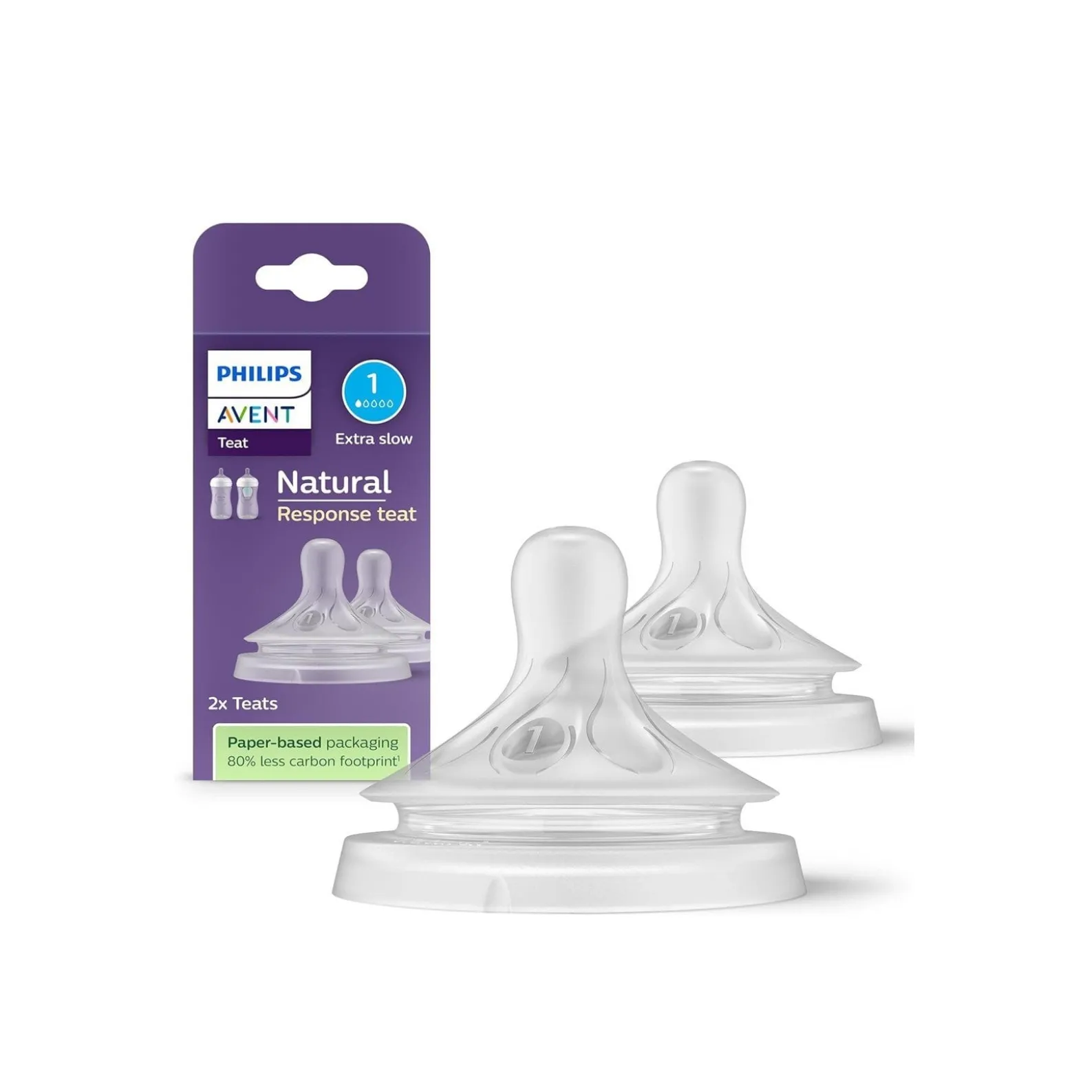 Philips Avent Natural Response Baby Bottle Silicone Nipple Flow 1 Extra Slow x2