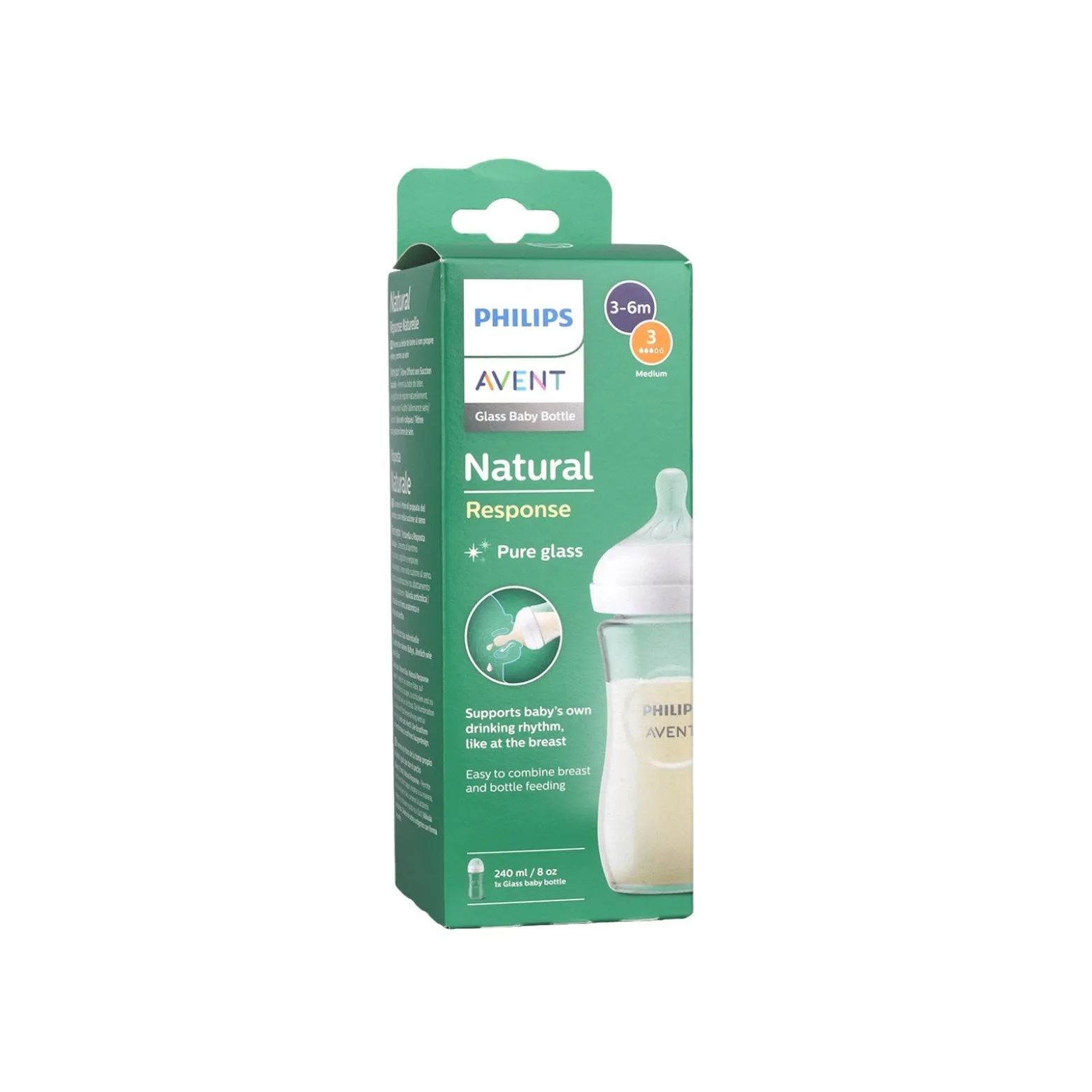 Philips Avent Natural Response Pure Glass Baby Bottle 3-6m 240ml (8.0 oz)