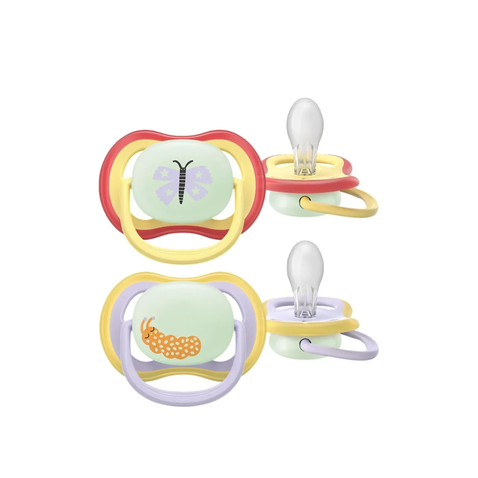 Philips Avent Ultra Air Night-Time Pacifier 0-6m Yellow/Purple x2