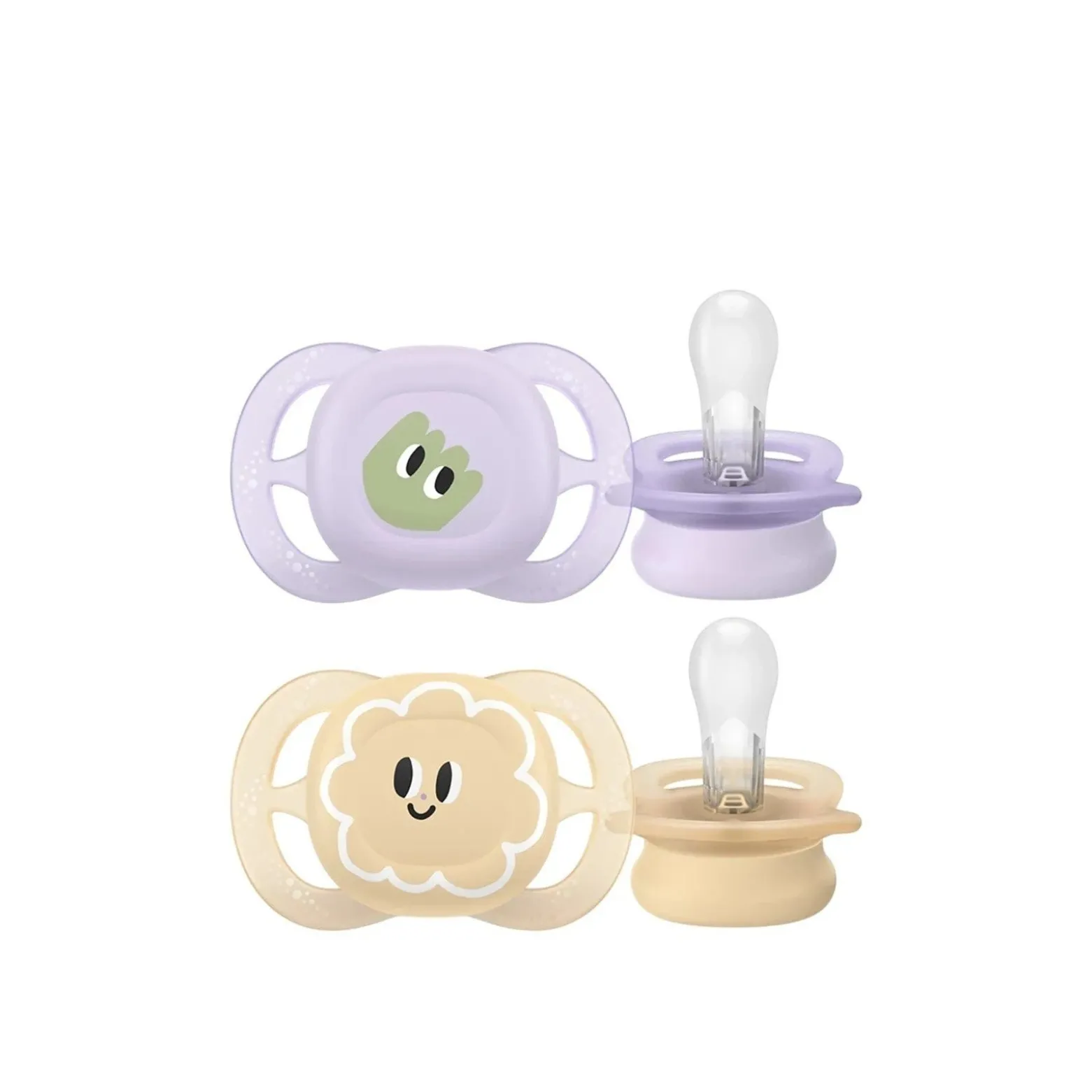 Philips Avent Ultra Start Pacifier 0-2m Purple/Yellow with Design x2
