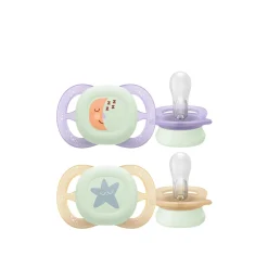 Philips Avent Ultra Start Night-time Pacifier 0-2m Purple/Yellow x2