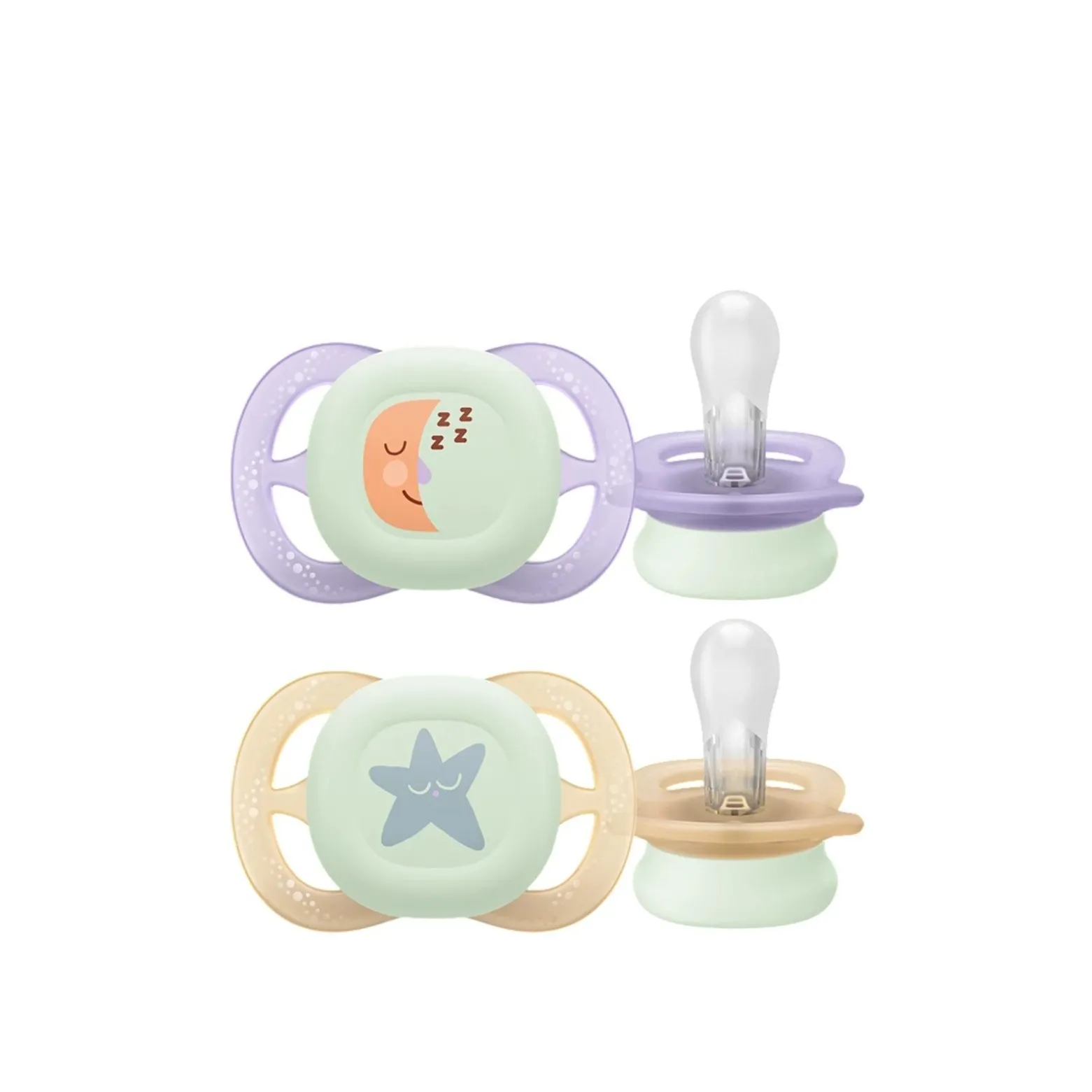Philips Avent Ultra Start Night-time Pacifier 0-2m Purple/Yellow x2