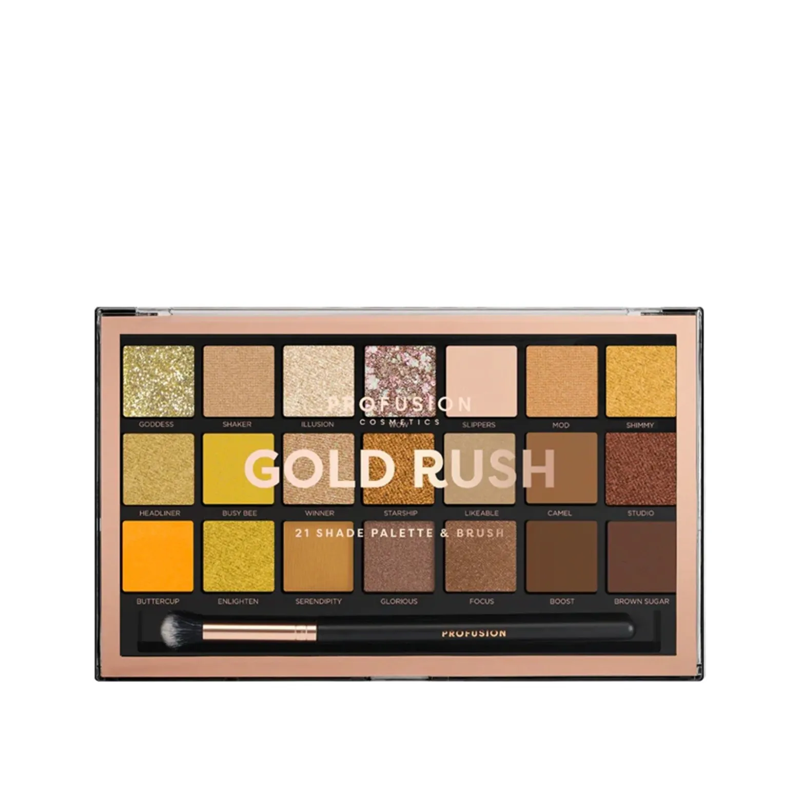 Profusion Cosmetics 21 Shade Palette & Brush Gold Rush