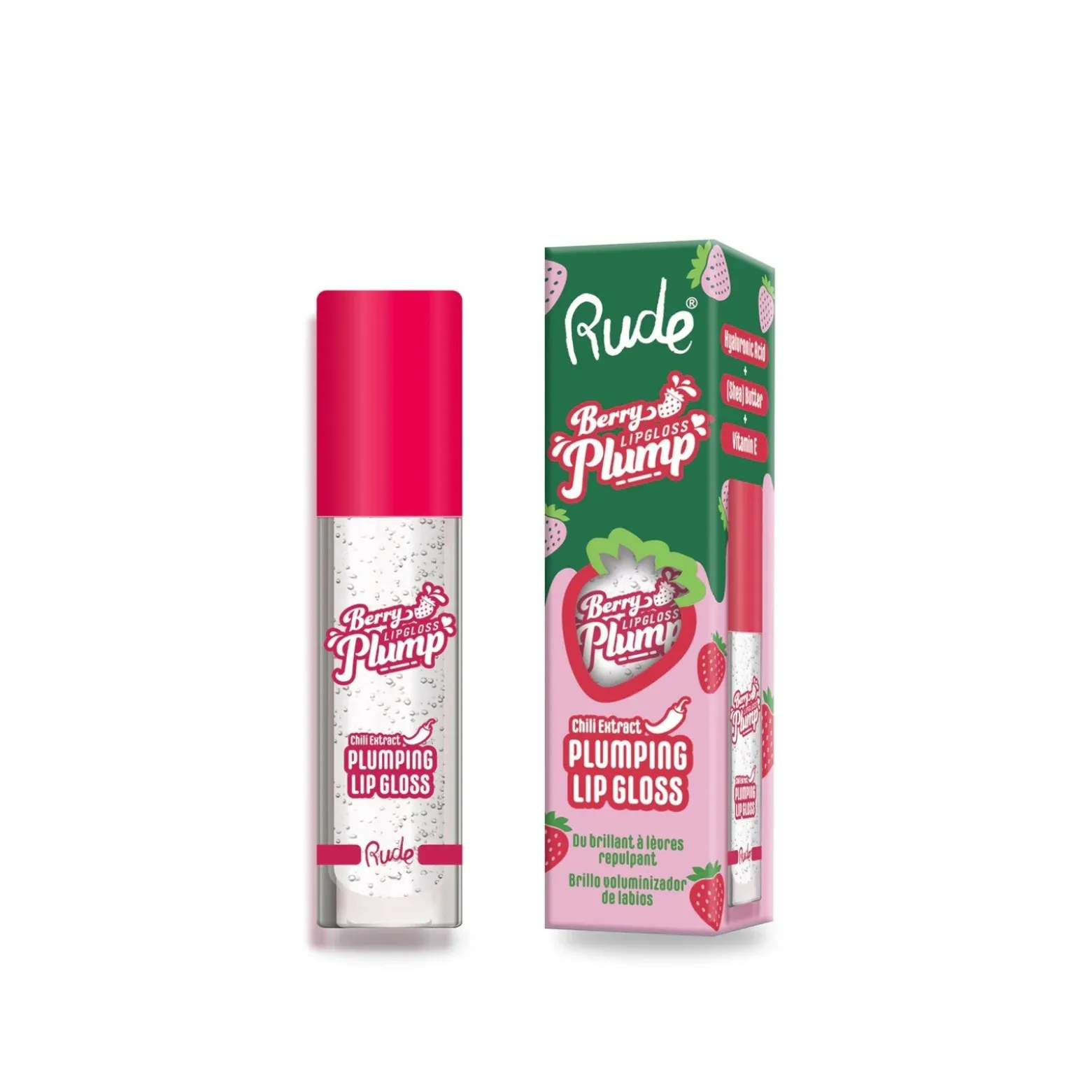 Rude Cosmetics Berry Plump Plumping Lip Gloss Crystal Clear 4ml (0.135floz)