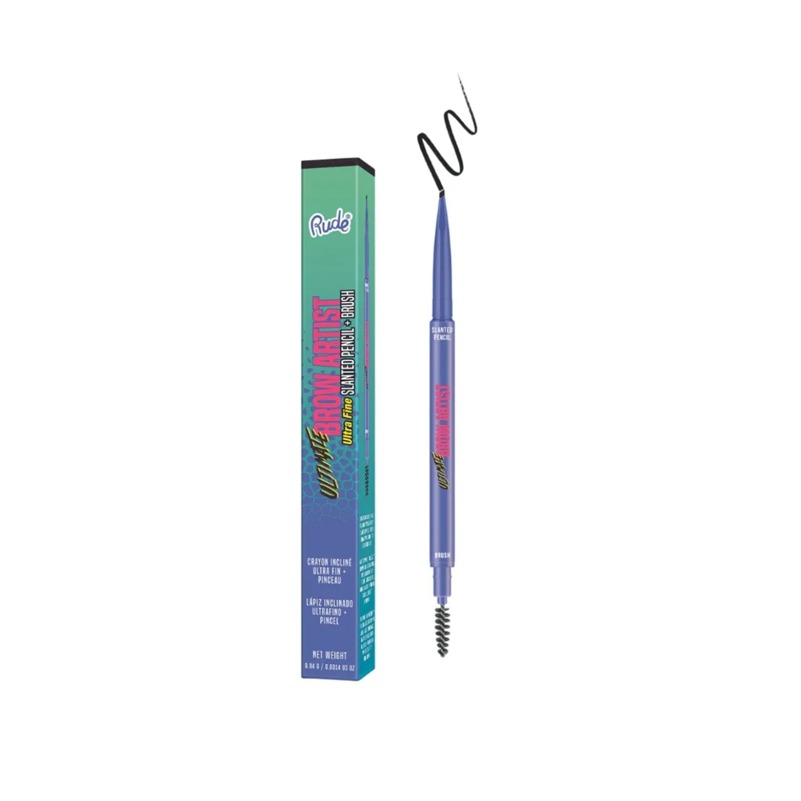 Rude Cosmetics Ultimate Brow Artist Ultra Fine Slanted Pencil + Brush Black Brown 0.04g (0.0014oz)