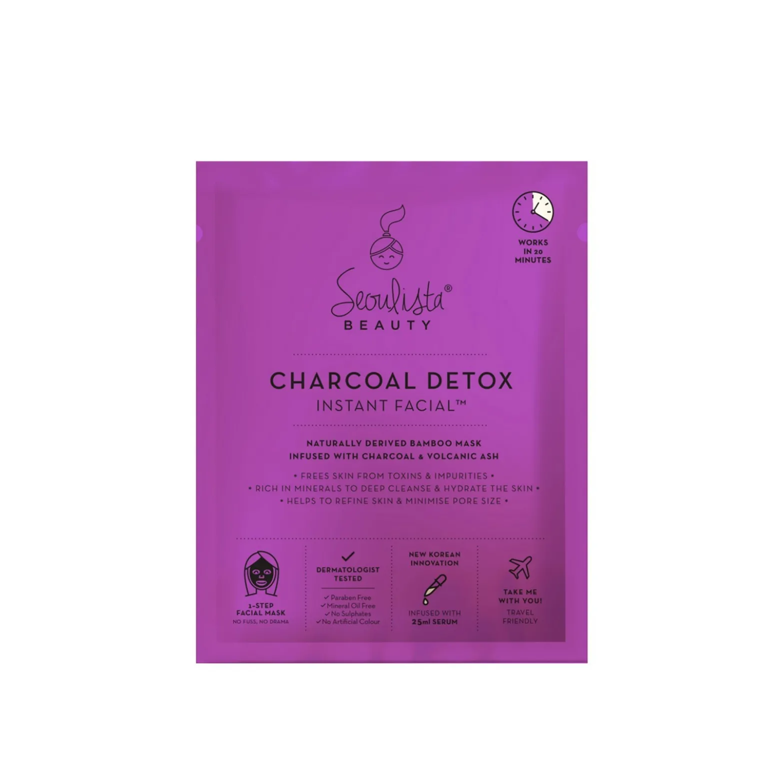 Seoulista Beauty Charcoal Detox Instant Facial Sheet Mask 25ml (0.85 fl oz)