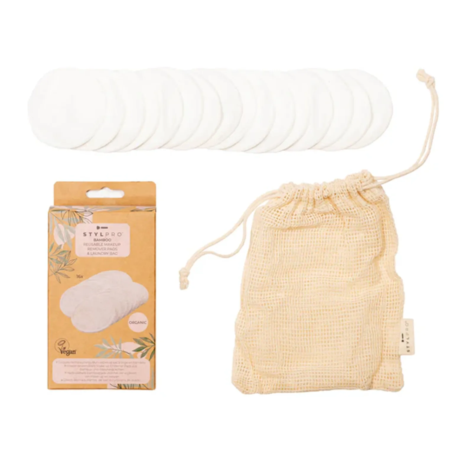 STYLPRO Bamboo Reusable Makeup Remover Pads & Laundry Bag x16