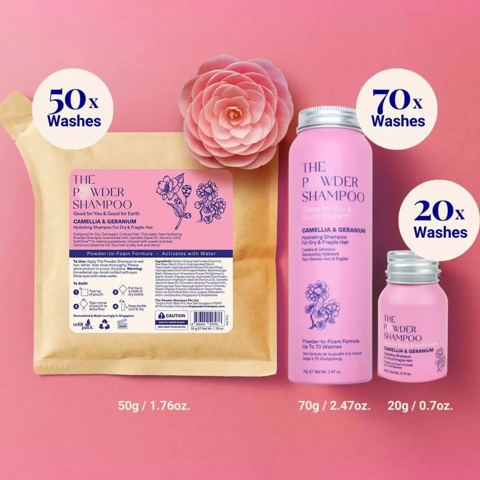 The Powder Shampoo Hydrating Shampoo Camellia & Geranium Refill 50g (1.76oz)