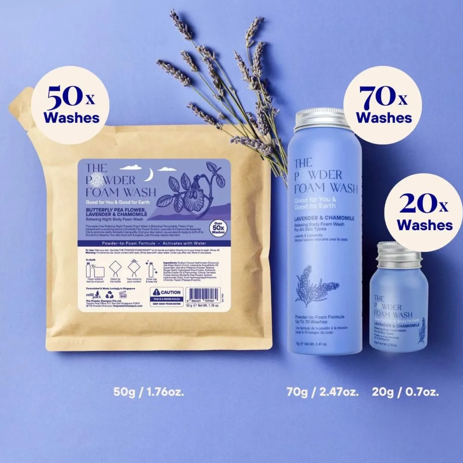 The Powder Shampoo Relaxing Body Foam Wash Lavender & Chamomile 70g (2.47oz)
