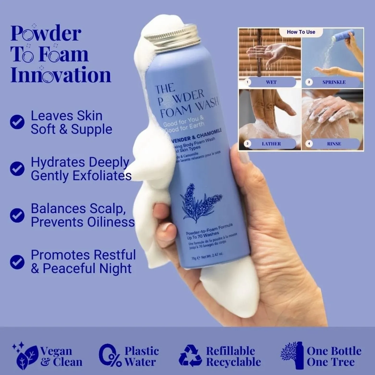 The Powder Shampoo Relaxing Body Foam Wash Lavender & Chamomile 70g (2.47oz)