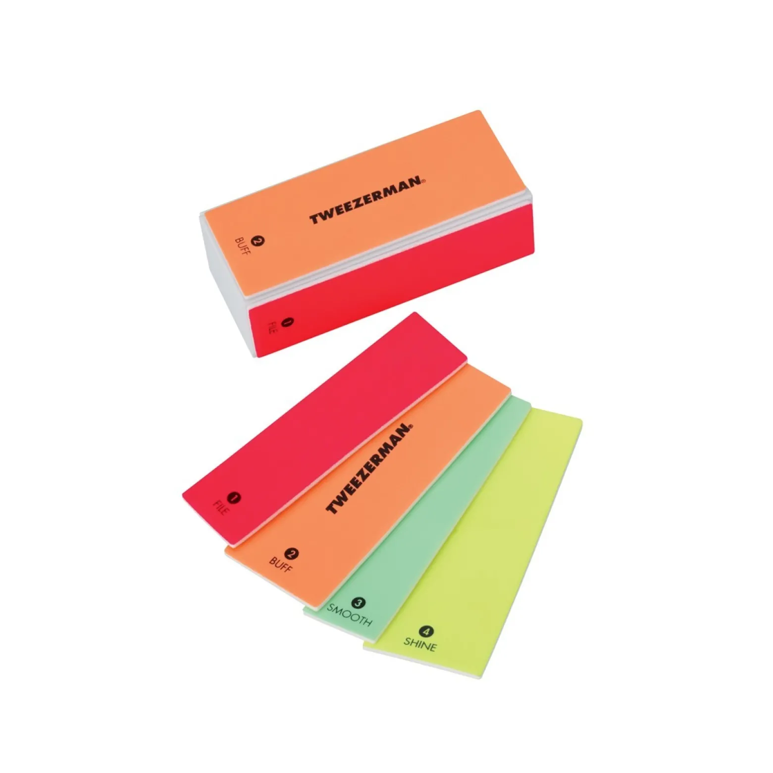 Tweezerman Neon Hot 4-In-1 File, Buff, Smooth & Shine Block
