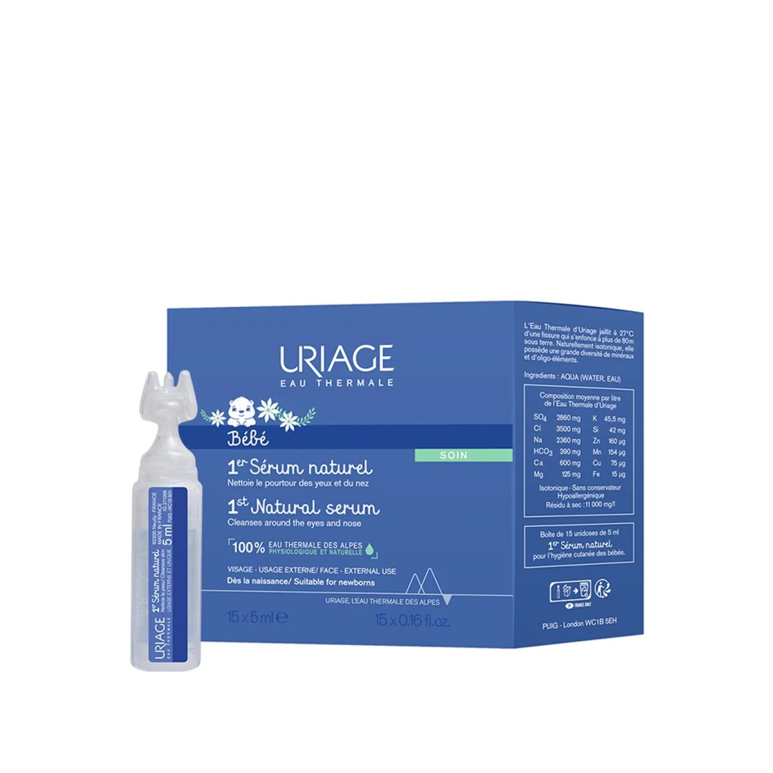 Uriage Baby 1st Natural Serum Saline Solution 5ml x15 (15x0.17fl oz)