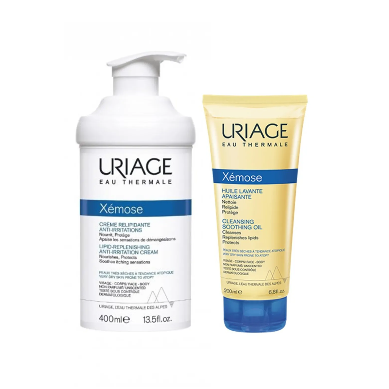 Uriage Xémose Lipid-Replenishing Anti-Irritation Cream 400ml + Cleansing Soothing Oil 200ml (13.53+6.76fl oz)