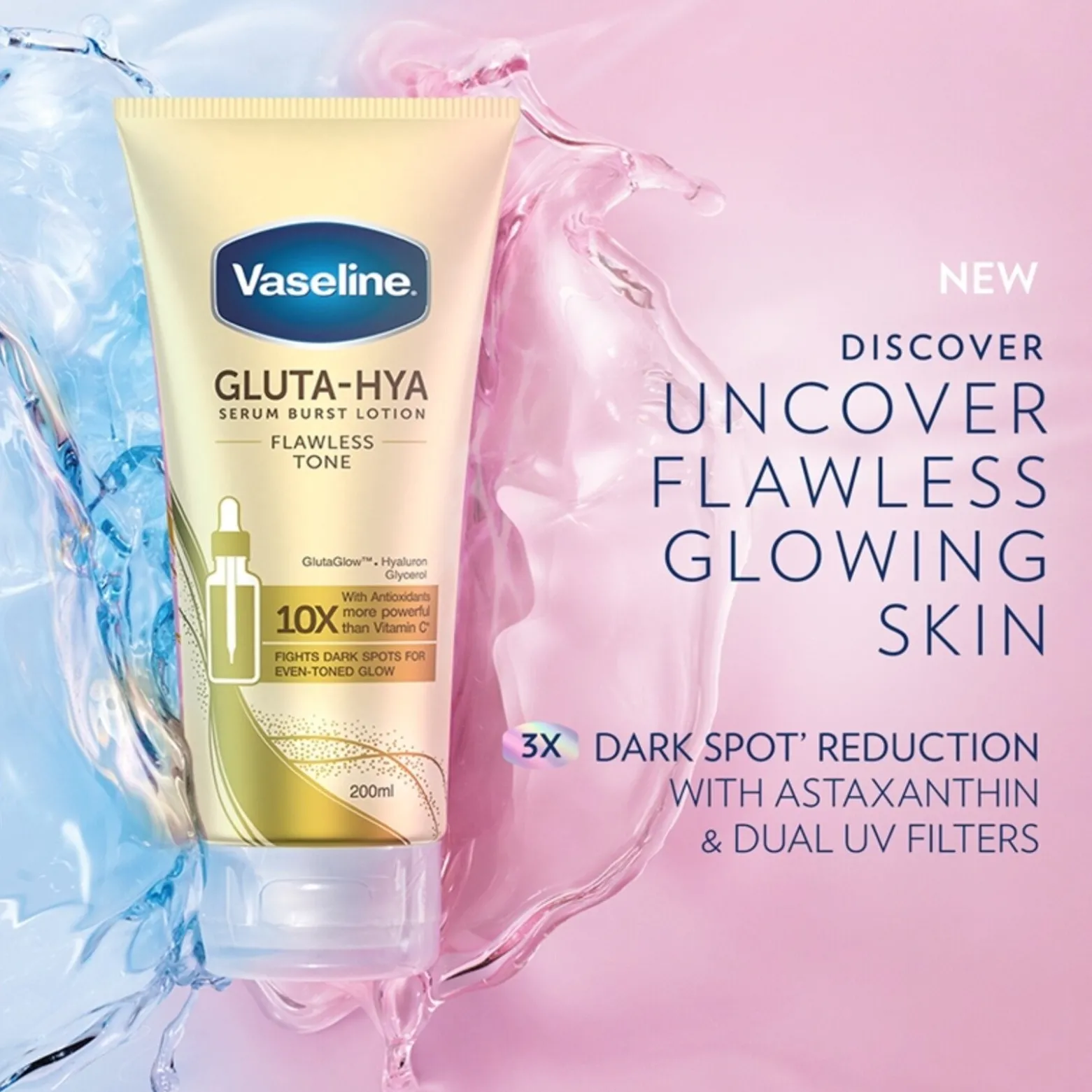 Vaseline Gluta-Hya Flawless Tone Serum Burst Lotion 200ml (6.76floz)