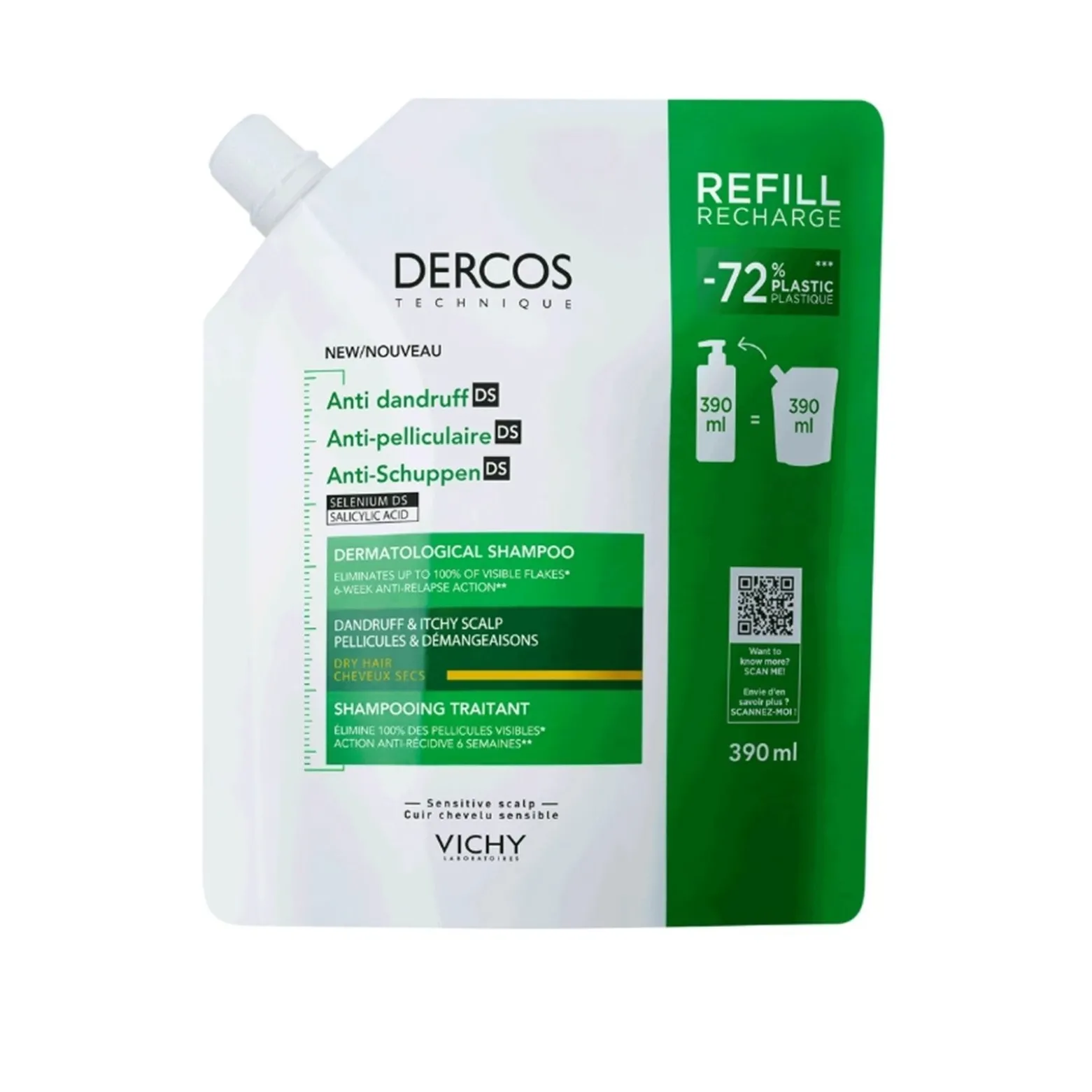 Vichy Dercos Anti-Dandruff DS Shampoo for Dry Hair Eco-Refill 390ml (13.18floz)