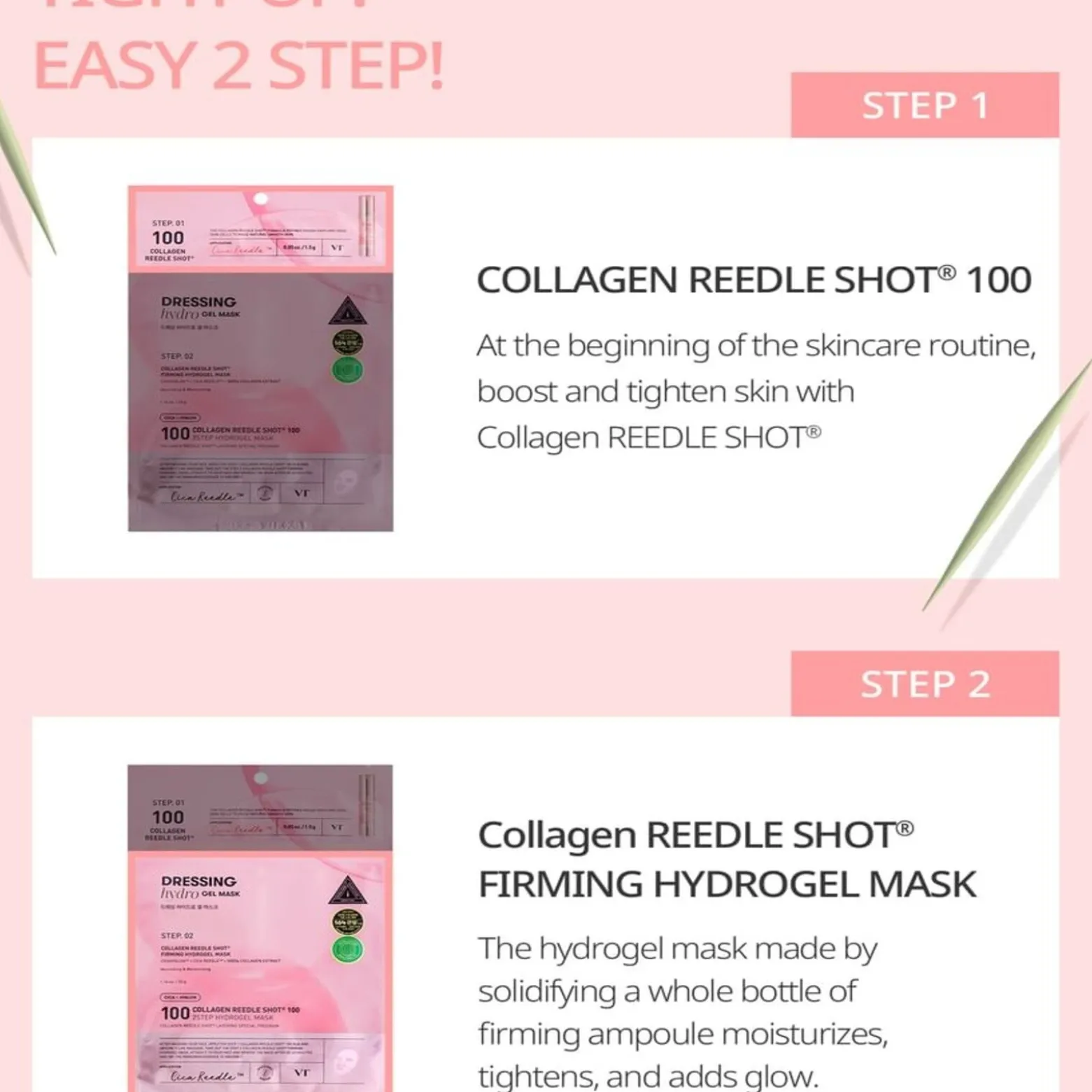 VT Cosmetics Collagen Reedle Shot 100 2Step Mask Firming Hydrogel Face Mask x1 (1.16oz)